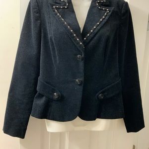 BISOU BISOU MICHELLE BOHBOT BLACK CORDUROY BLING LACE BACK JACKET. SIZE-M